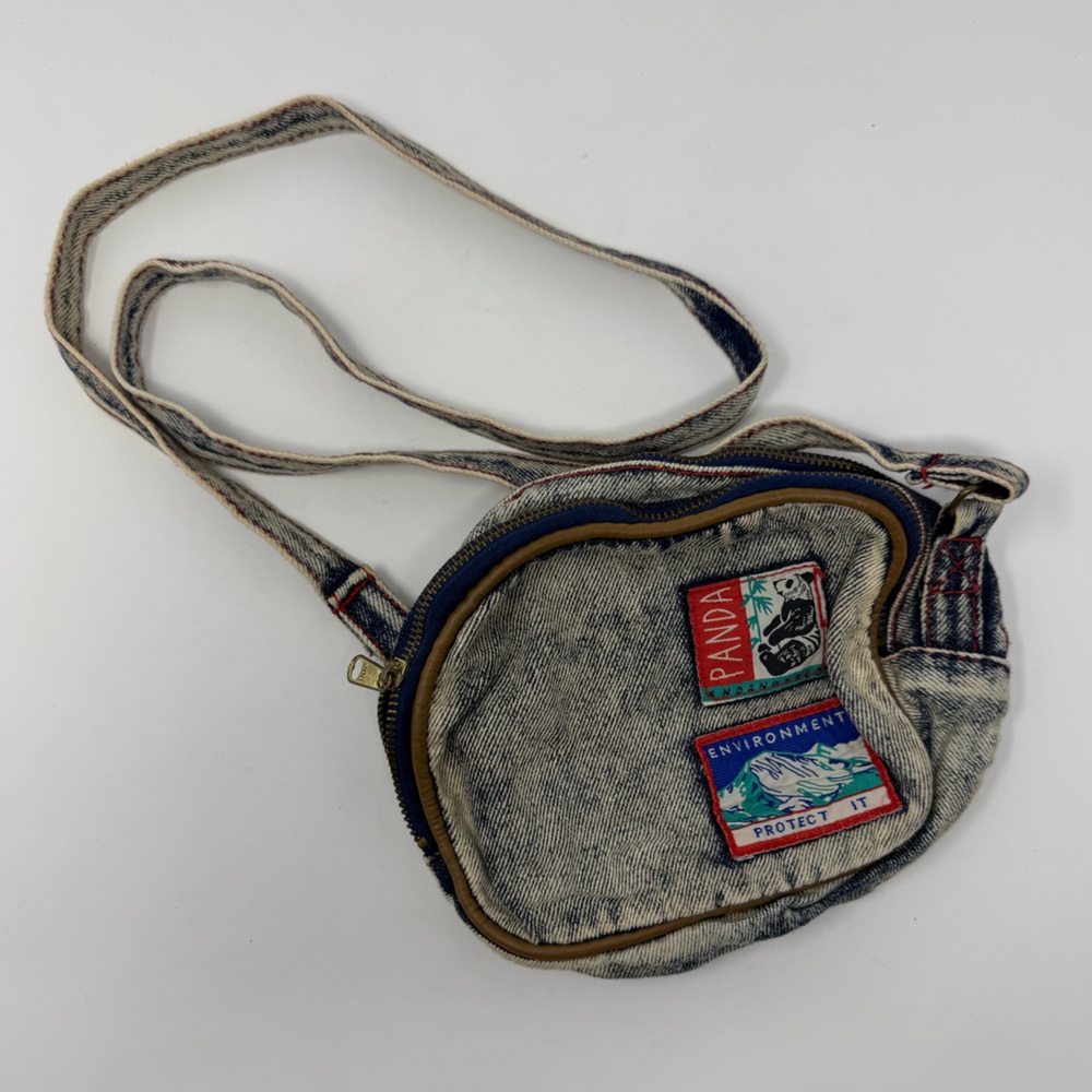 Vintage Denim Animal Rights‎ Crossbody Purse, environment, panda, 90s, retro